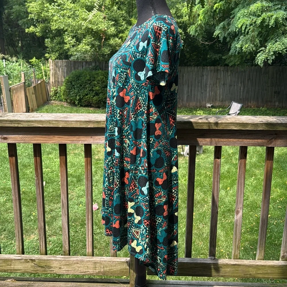 LuLaRoe Disney Minnie Mouse Teal and Orange Patterned Midi Dress - Picture 3 of 7